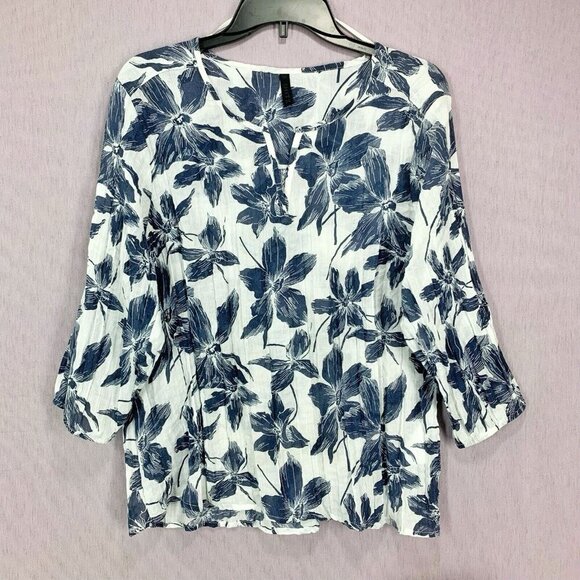 IMITZ Coton Tropical Floral Gauze Crinkle Blouse Size 38 - Picture 1 of 8